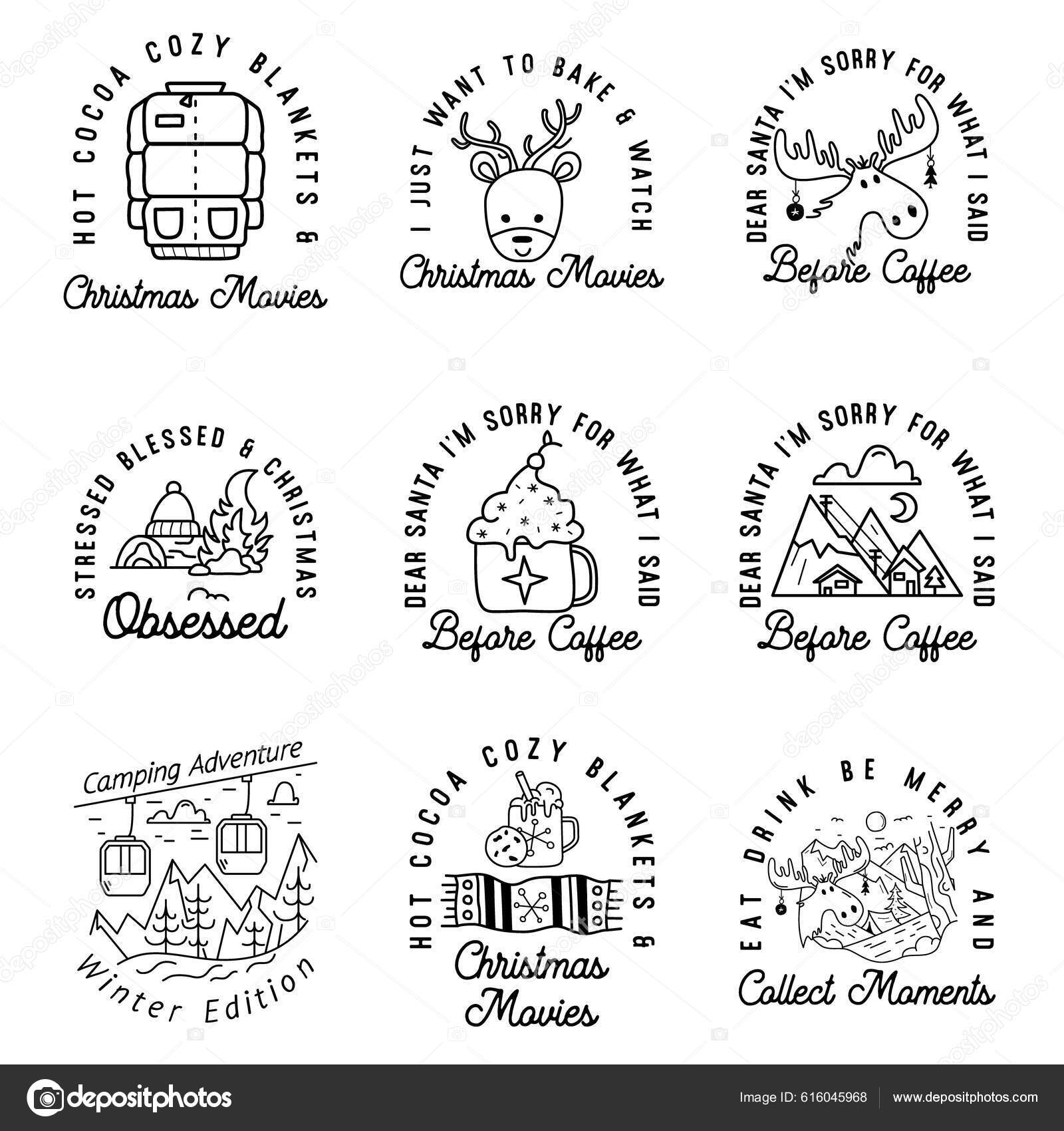 Camping Christmas Badges Set Line Art Style Travel Adventure Winter Stock  Vector by ©JeksonJS 616045968, image size:1600x1700