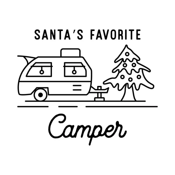 Camping Christmas Badge Line Art Style Travel Adventure Label Winter — Stock Vector