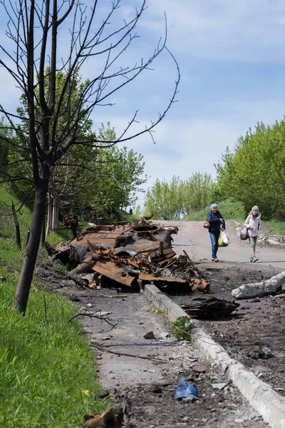 Trostjanez Oblast Sumy Ukraine 2022 Russische Panzer Brannten März Während — Stockfoto