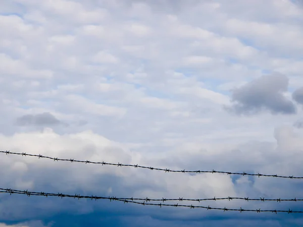 Barbed wire and dark clouds sky background