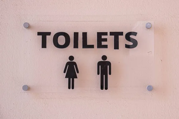 Glas Bord Met Inscriptie Toiletten Indicatief Bord Voor Toiletcabines Voor — Stockfoto