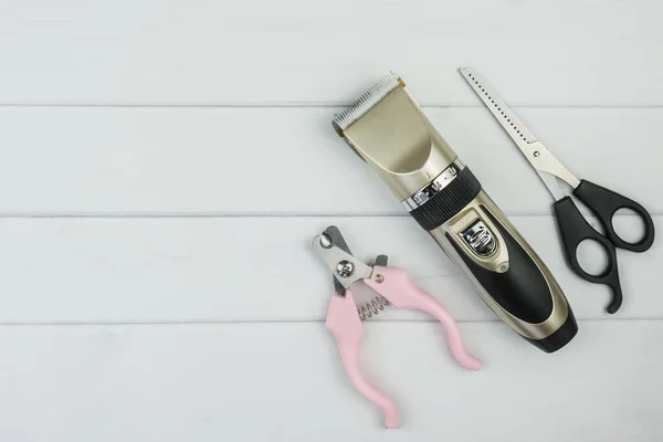 Set Tools Grooming Electric Pet Clipper Grooming Scissors Grooming Scissors — Stock Photo, Image
