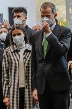 Madrid, İspanya - 19 Ocak 2022 İspanya Kralı ve Kraliçesi, Don Felipe ve Doa Leticia FITUR 'un yeni sürümünün açılışını yaptılar. Madrid 'de Uluslararası Turizm Fuarı
