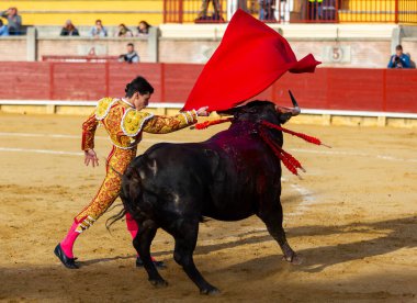 Madrid, İspanya - 9 Nisan 2022: Miraflores de la Sierra 'da Chenel Kupası. Yarışma sırasında boğa güreşçisi Garcia Navarrete.