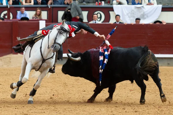 Madrid Spain May 2022 Bullfight Bullfighter Horseback Las Ventas Bullring — стоковое фото