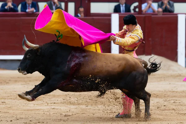 2022年6月2日 スペイン マドリードのラス ベンタス ブルリングで開催された闘牛中 フアン レアル マドリードがキャプテンを務める 闘牛士と松葉杖 — ストック写真