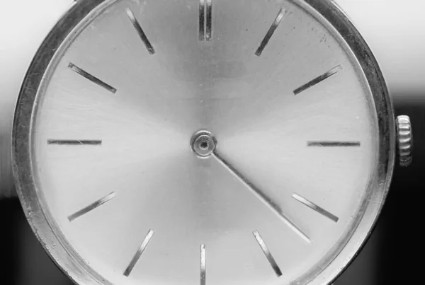 Macro Photo Men Watch Clock Hands Antique Clock Black White — 图库照片