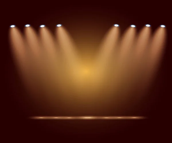 Sahne ışıkları ile sarı sahne arenası ışıklandırma arkaplanı