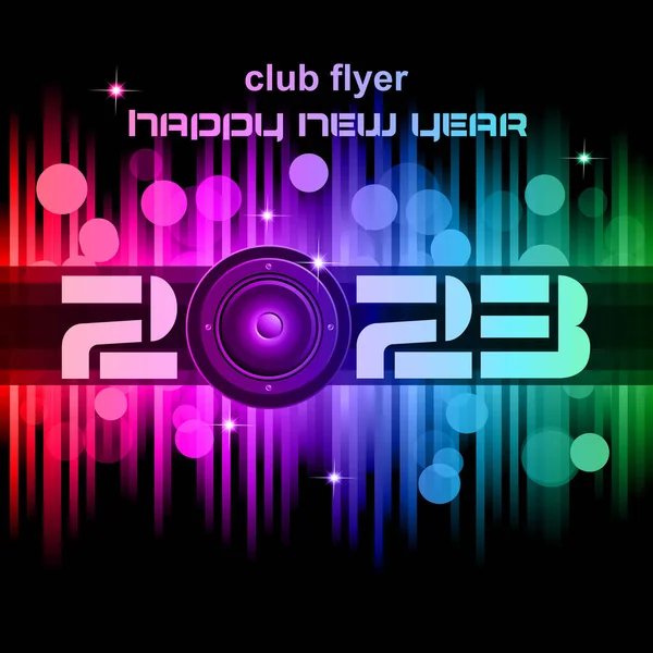 2023 Happy New Year Disco Club Flyer Mit Bunten Elementen — Stockvektor