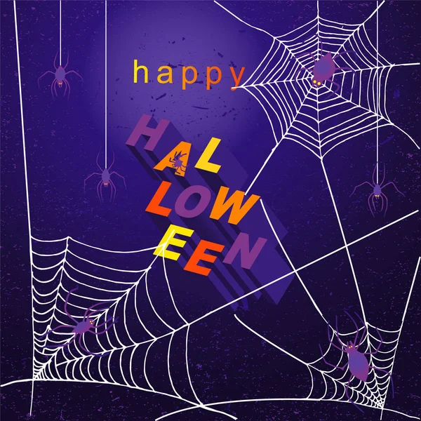 Happy Halloween Lettering Handwritten Calligraphy Spider Cobweb Greeting Cards Posters — Stock Vector