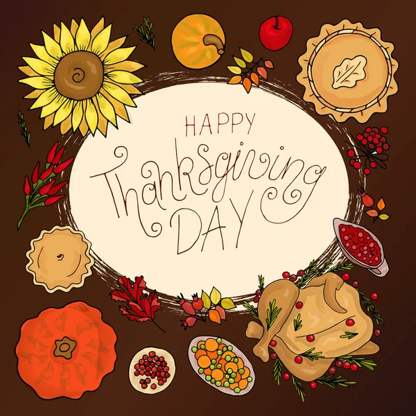 Gelukkige Thanksgiving Dag Met Herfstbladeren Turkije Appel Jam Pot Taart Stockillustratie