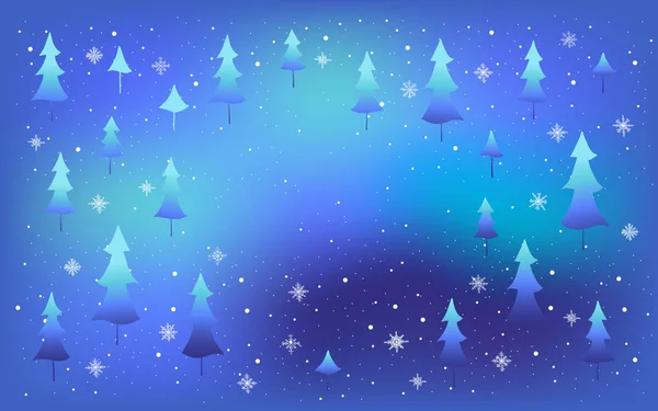 Árvore Natal Fundo Azul Com Neve Flocos Neve Design Férias — Vetor de Stock