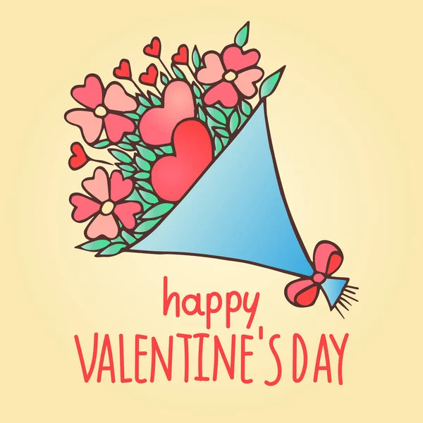 Feliz Dia Dos Namorados Cartões Saudação Doodle Moda Flores Adequado — Vetor de Stock
