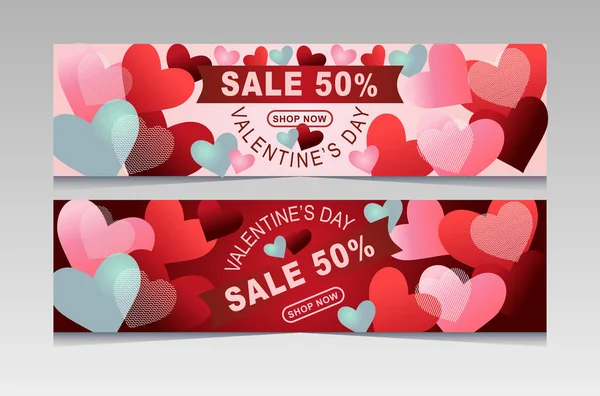 Valentine Day Sale Poster Banner Many Sweet Hearts Red Background — Stockvektor