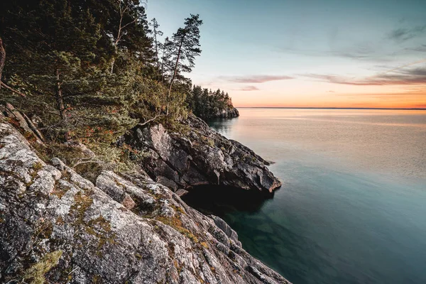 Solnedgång Vid Siljan Darlana Sverige — Stockfoto