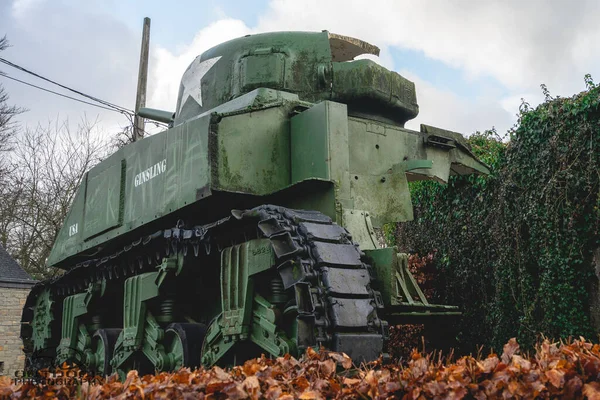 Monumento Antiguo Tanque Sherman Segunda Guerra Mundial Las Ardenas Bélgica — Foto de Stock