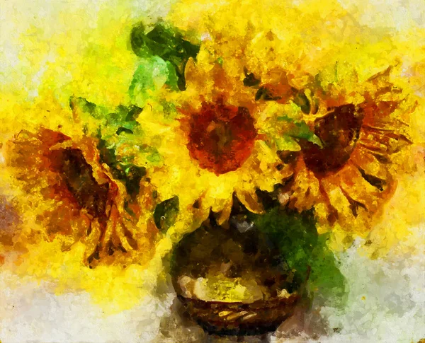 Sonnenblumenstrauß Malerei Ölfarben — Stockfoto