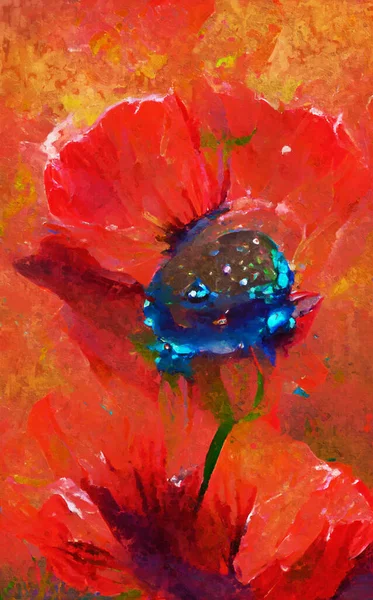 Abstract Poppy Flower Paintings Acryl Style — Stock Photo, Image