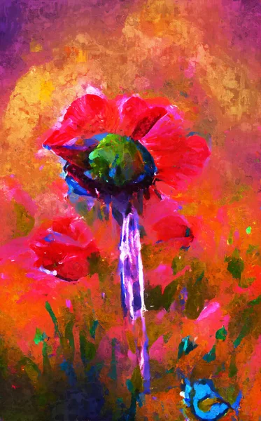 Abstract poppy flower paintings in acryl style.