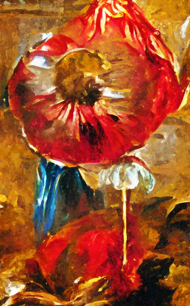 Malba Abstraktního Červeného Máku Skleněnými Vodními Prvky — Stock fotografie