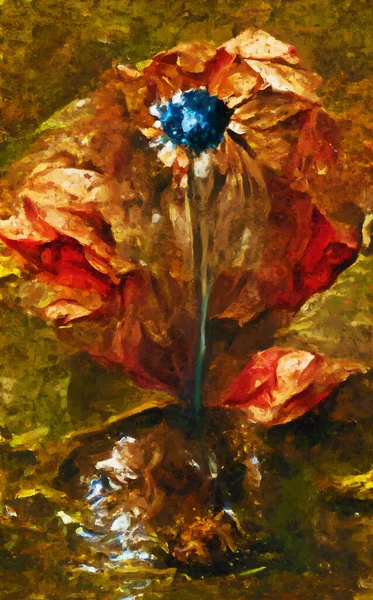 玻璃和水元素在抽象红罂粟上的绘画 — 图库照片