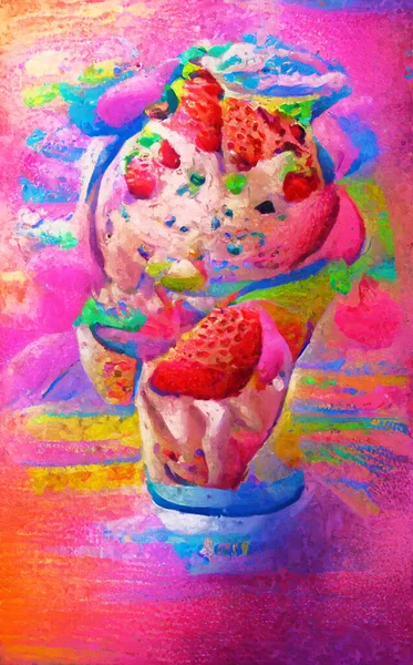 Helado Fresa Pintado Color Rosa Rojo Derretimiento Hielo — Foto de Stock