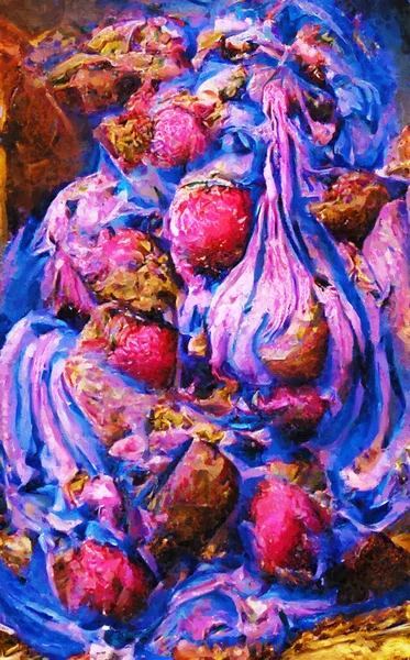 Malowane Lody Świeżymi Truskawkami Jagodami Owocami Jeżyn — Zdjęcie stockowe