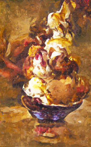 各种香草 香蕉和巧克力的彩绘冰淇淋加奶油 — 图库照片