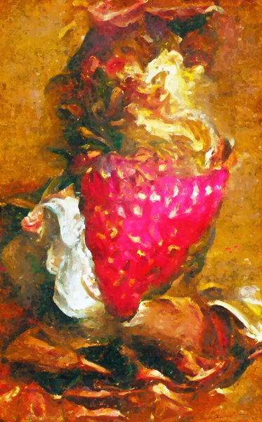 Painted strawberries with whipped cream and ice.