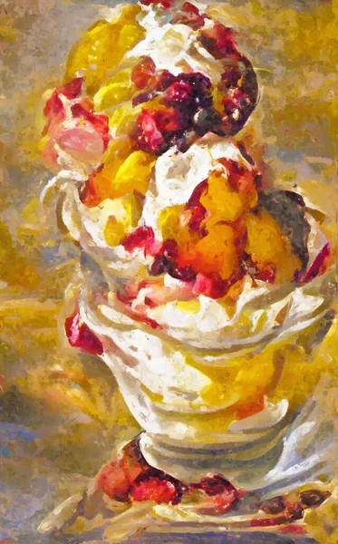色彩艳丽的冰淇淋香草草莓和新鲜水果 — 图库照片