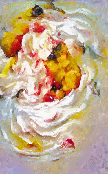 Πολύχρωμα Βαμμένο Παγωτό Βανίλια Φράουλα Φρέσκα Φρούτα — Φωτογραφία Αρχείου