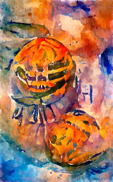 Watercolour Painted Vegetables Halloween Pumpkin — Fotografia de Stock