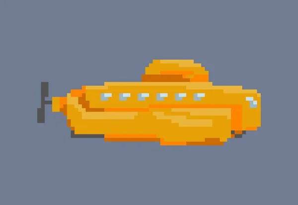 ピクセルアートスタイルで黄色の潜水艦のイラスト — ストックベクタ