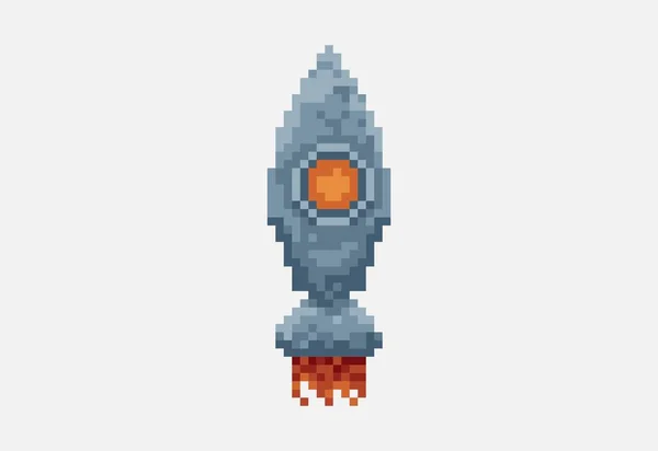 ピクセルアートスタイルの飛行ロケットのイラスト — ストックベクタ