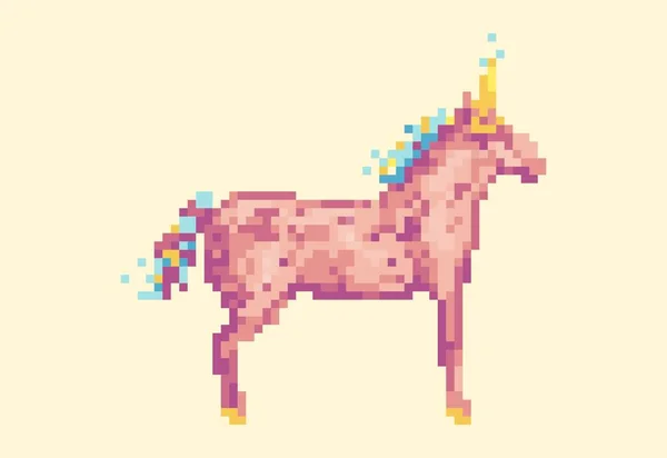 Illustration Pink Magic Unicorn Pixel Art Style — Stock Vector