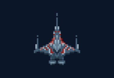 Piksel resim tarzında bir uzay gemisinin üst görünümü
