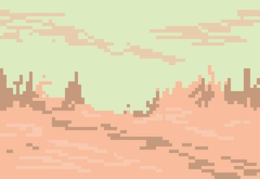 Piksel sanat tarzında parlak gün ışığı renginde manzaraya sahip soyut arkaplan