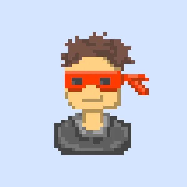 Ritratto Avatar Supereroe Con Benda Rossa Stile Pixel Art — Vettoriale Stock