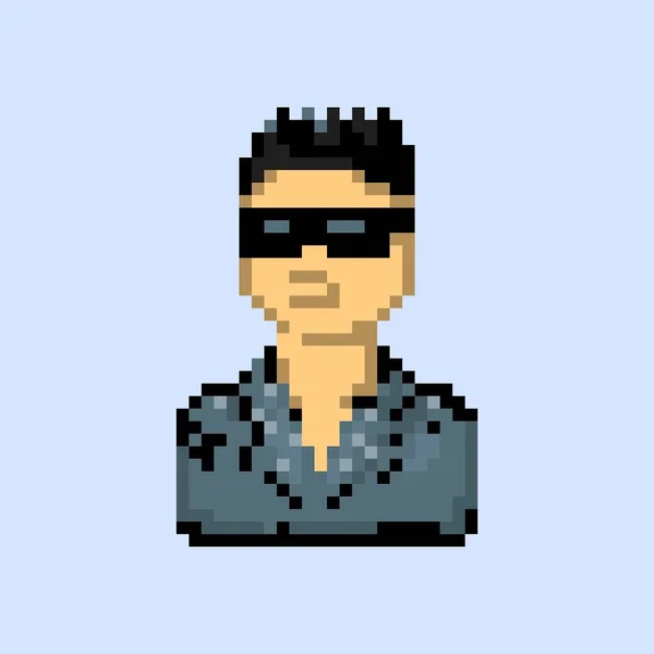 Ragazzo Figo Con Occhiali Sole Isolato Ritratto Avatar Stile Pixel — Vettoriale Stock