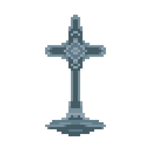 Croce Del Cimitero Pixel Art Design — Vettoriale Stock