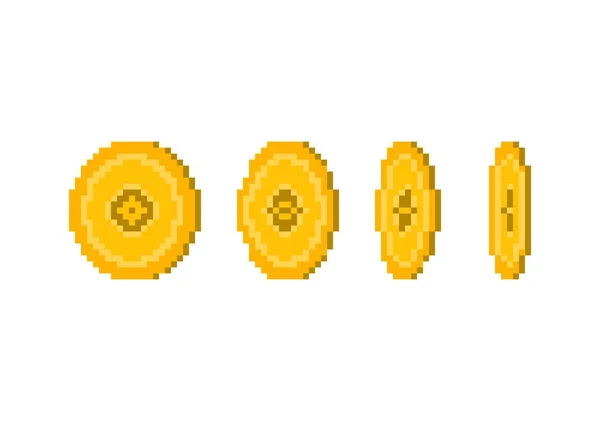 ピクセルアートゲームスタイルの黄金のコイン 回転アニメーションの画像 — ストックベクタ