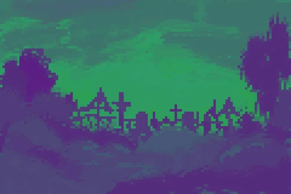 Espeluznante Ilustración Del Paisaje Del Cementerio Fondo Artístico Estilo Pixel Vectores de stock libres de derechos