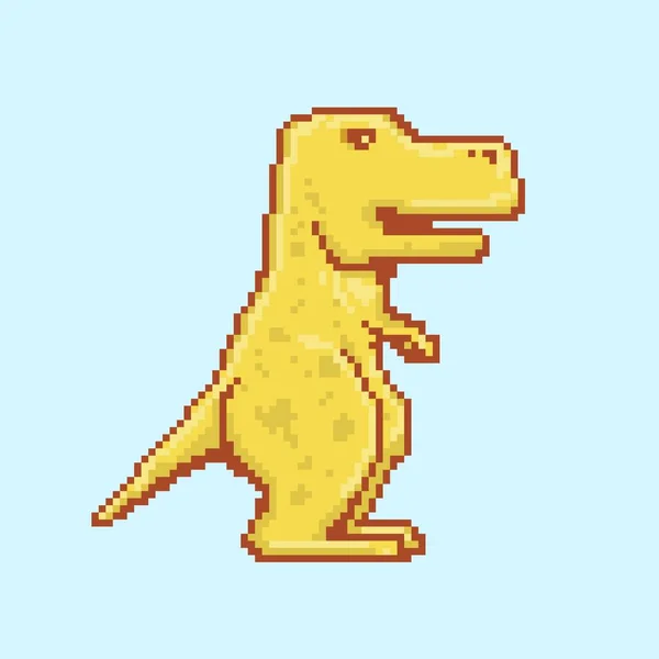 Gele Roofzuchtige Dinosaurus Pixel Art Stijl — Stockvector