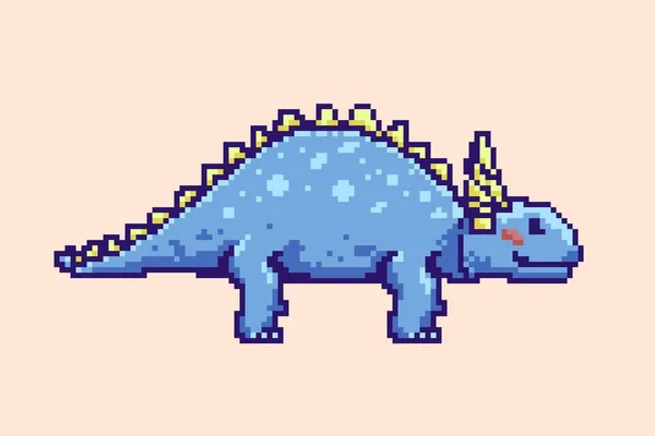 Dinosaurio Herbívoro Azul Estilo Pixel Art Ilustración de stock