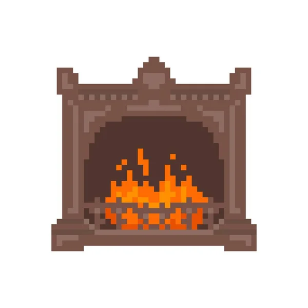 Illustration Fireplace Pixel Art Style — Stock Vector