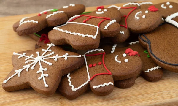 Traditional Christmas Gingerbread Cookies Wooden Table — Stock Photo, Image