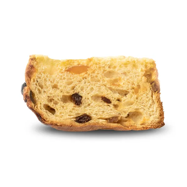 Scheibe Panettone Traditioneller Italienischer Weihnachtsfruchtkuchen Isoliert Über Weißem Hintergrund — Stockfoto