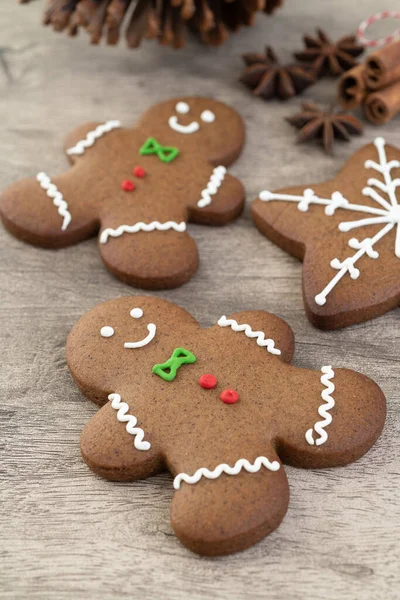 Traditional Christmas Gingerbread Cookies Wooden Table — Stock Photo, Image