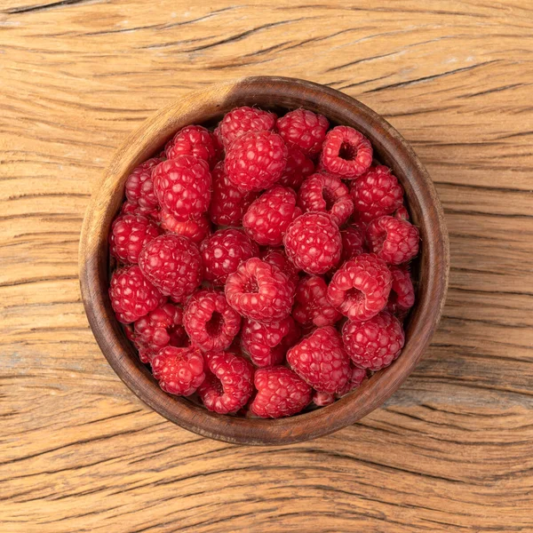 Raspberries Bowl Wooden Table — Stock Photo, Image