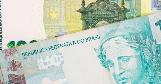 Сотні Доларів Євро Бразильські Рахунки — стокове відео